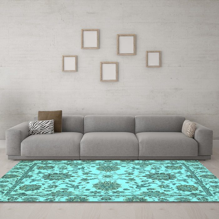 Machine Washable Oriental Light Blue Modern Rug in a Living Room, wshabs2660lblu