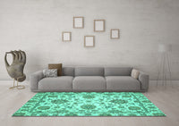 Machine Washable Oriental Turquoise Modern Rug, wshabs2660turq