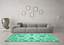 Machine Washable Oriental Turquoise Modern Area Rugs in a Living Room,, wshabs2660turq