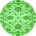 Round Machine Washable Oriental Green Modern Area Rugs, wshabs2660grn