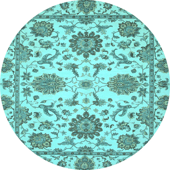 Round Machine Washable Oriental Light Blue Modern Rug, wshabs2660lblu