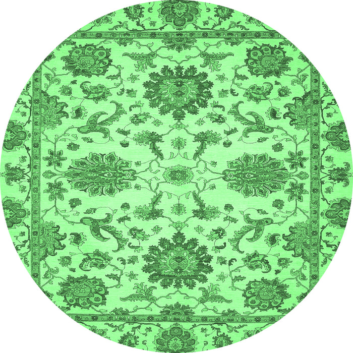 Round Machine Washable Oriental Emerald Green Modern Area Rugs, wshabs2660emgrn