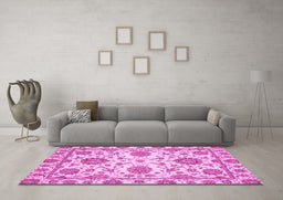 Machine Washable Oriental Pink Modern Rug in a Living Room, wshabs2660pnk