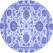 Round Machine Washable Oriental Blue Modern Rug, wshabs2660blu