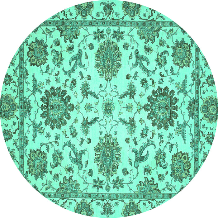 Round Machine Washable Oriental Turquoise Modern Area Rugs, wshabs2660turq