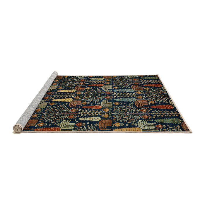Sideview of Machine Washable Abstract Dark Moccasin Green Rug, wshabs2661