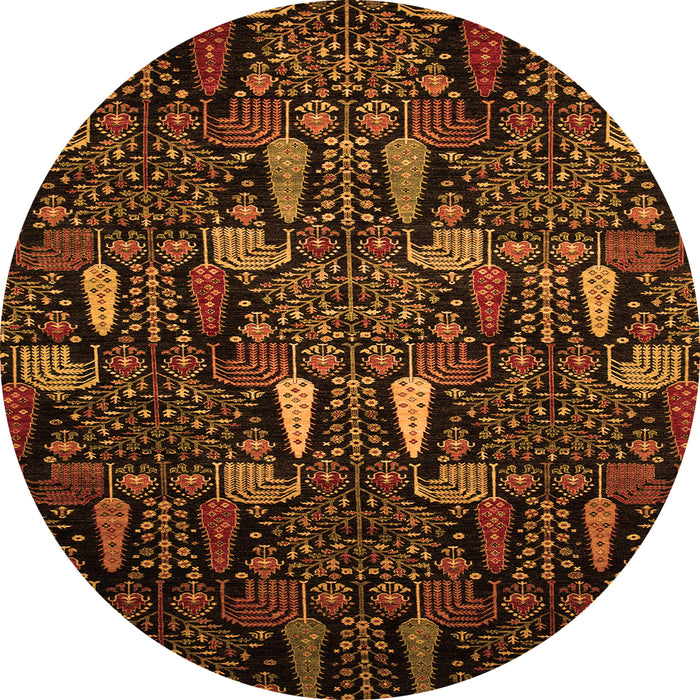 Round Machine Washable Abstract Orange Modern Area Rugs, wshabs2661org