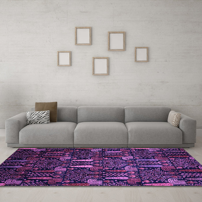 Machine Washable Abstract Purple Modern Area Rugs in a Living Room, wshabs2661pur
