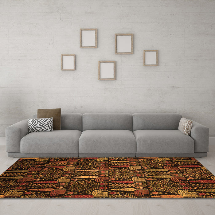 Machine Washable Abstract Orange Modern Area Rugs in a Living Room, wshabs2661org