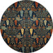 Round Abstract Dark Green Modern Rug, abs2661