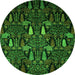 Round Machine Washable Abstract Green Modern Area Rugs, wshabs2661grn