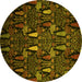 Round Machine Washable Abstract Yellow Modern Rug, wshabs2661yw