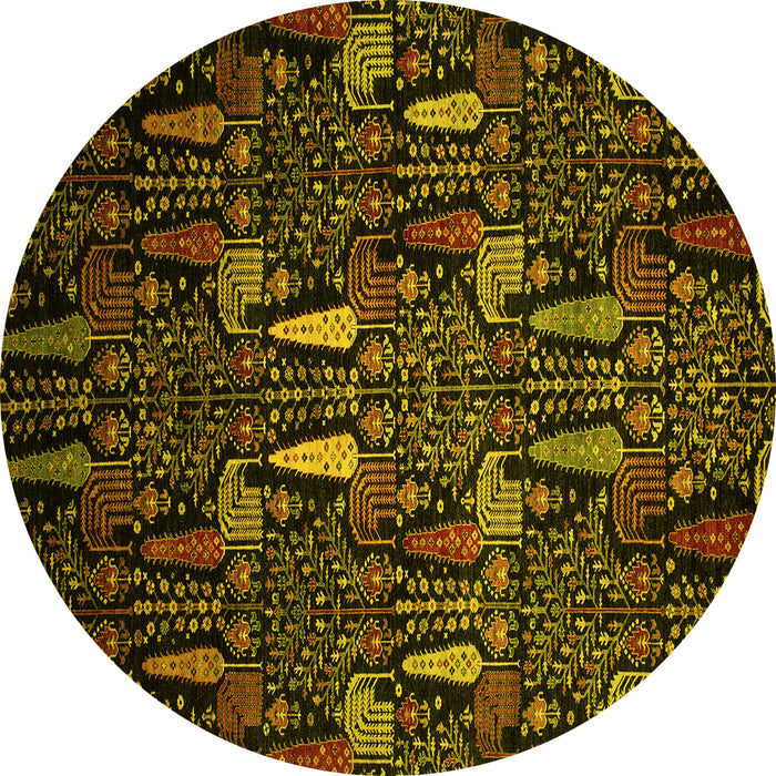 Round Abstract Yellow Modern Rug, abs2661yw