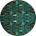 Round Machine Washable Abstract Turquoise Modern Area Rugs, wshabs2661turq