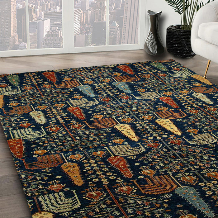 Abstract Dark Green Modern Rug in Family Room, abs2661