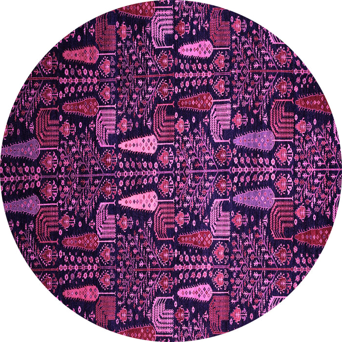 Round Machine Washable Abstract Pink Modern Rug, wshabs2661pnk