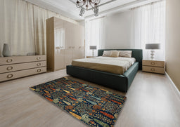 Abstract Dark Green Modern Rug in a Bedroom, abs2661