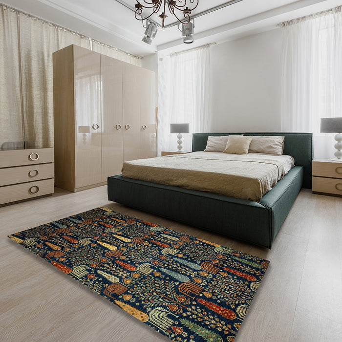 Abstract Dark Green Modern Rug in a Bedroom, abs2661
