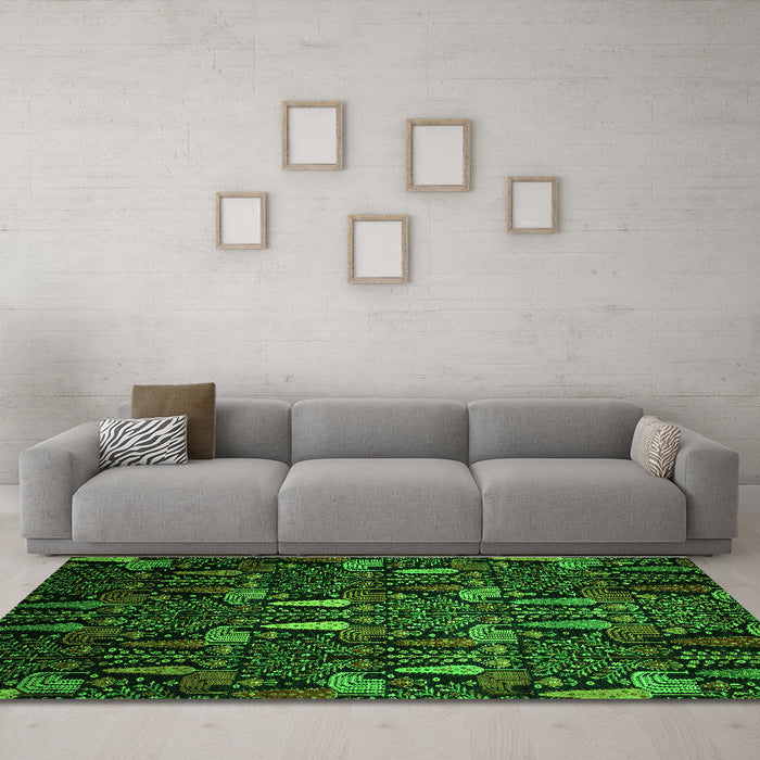 Machine Washable Abstract Green Modern Area Rugs in a Living Room,, wshabs2661grn