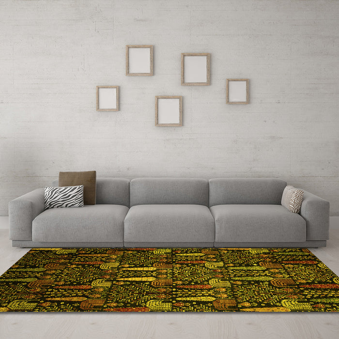 Machine Washable Abstract Yellow Modern Rug in a Living Room, wshabs2661yw