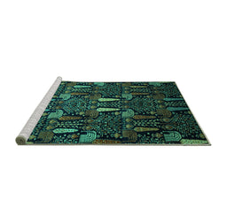 Sideview of Machine Washable Abstract Turquoise Modern Area Rugs, wshabs2661turq