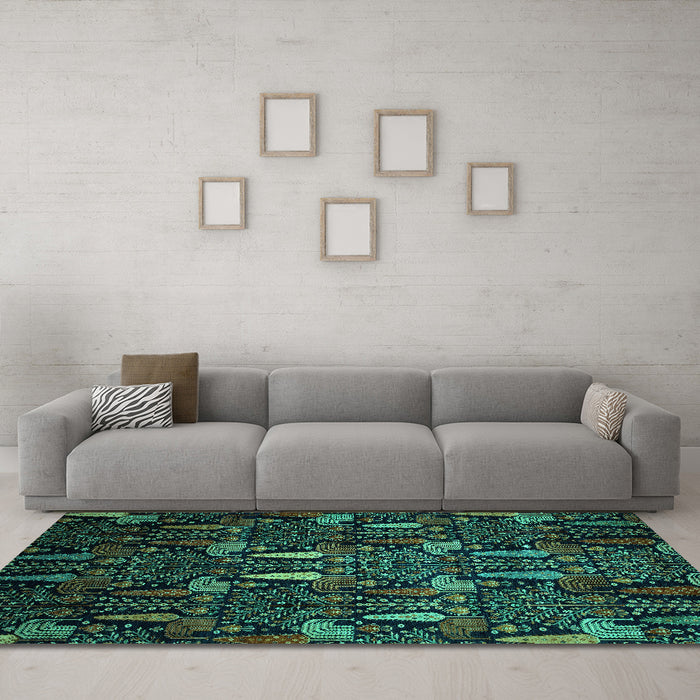 Machine Washable Abstract Turquoise Modern Area Rugs in a Living Room,, wshabs2661turq