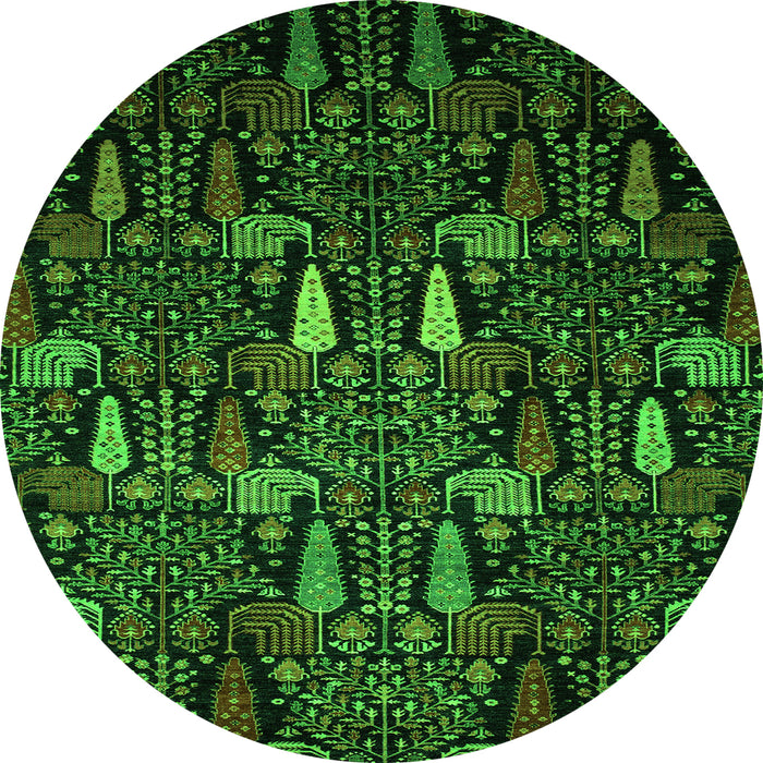 Round Abstract Green Modern Rug, abs2661grn