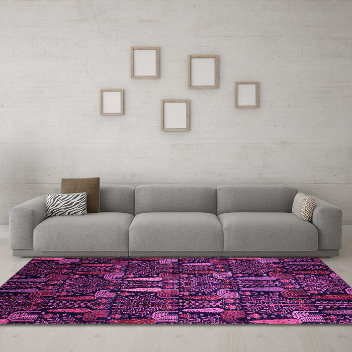 Machine Washable Abstract Pink Modern Rug in a Living Room, wshabs2661pnk