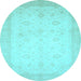 Round Machine Washable Oriental Light Blue Traditional Rug, wshabs2662lblu