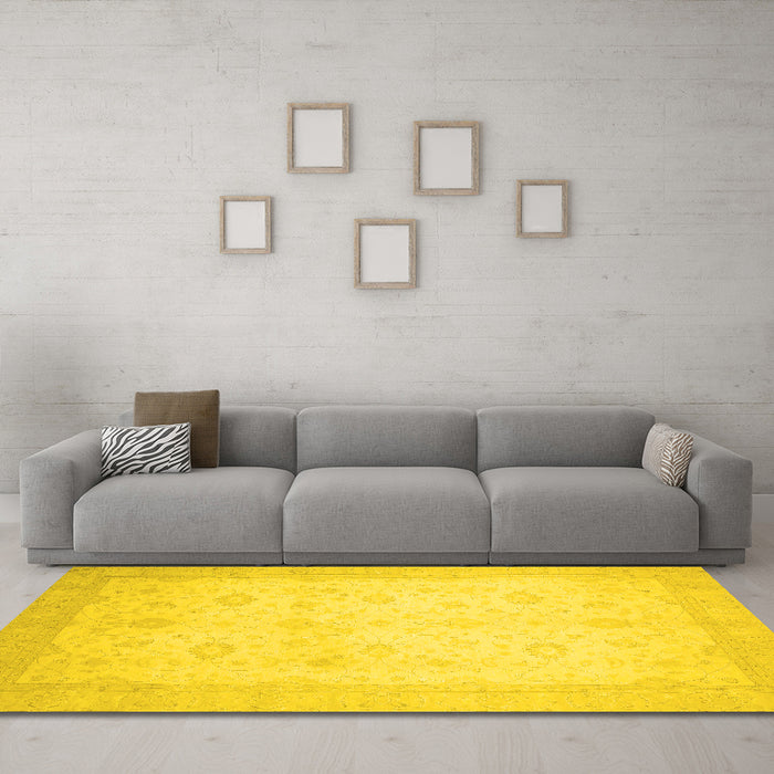Machine Washable Oriental Yellow Traditional Rug in a Living Room, wshabs2662yw