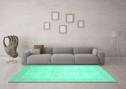 Machine Washable Oriental Turquoise Traditional Area Rugs in a Living Room,, wshabs2662turq