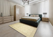 Abstract Khaki Gold Oriental Rug in a Bedroom, abs2662