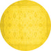 Round Machine Washable Oriental Yellow Traditional Rug, wshabs2662yw