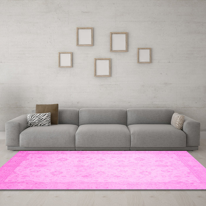 Machine Washable Oriental Pink Traditional Rug in a Living Room, wshabs2662pnk