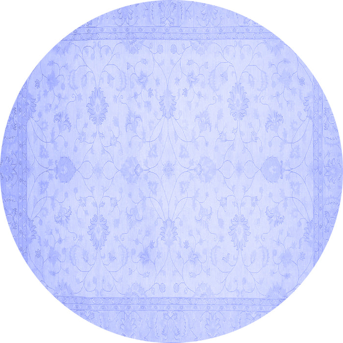 Round Machine Washable Oriental Blue Traditional Rug, wshabs2662blu