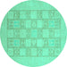 Round Machine Washable Abstract Turquoise Modern Area Rugs, wshabs2663turq