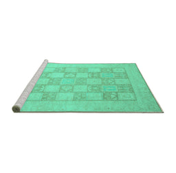 Sideview of Machine Washable Abstract Turquoise Modern Area Rugs, wshabs2663turq