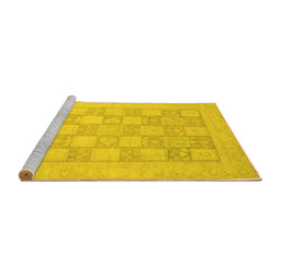 Sideview of Machine Washable Abstract Yellow Modern Rug, wshabs2663yw