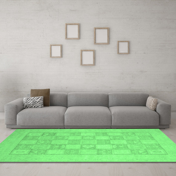 Machine Washable Abstract Emerald Green Modern Area Rugs in a Living Room,, wshabs2663emgrn
