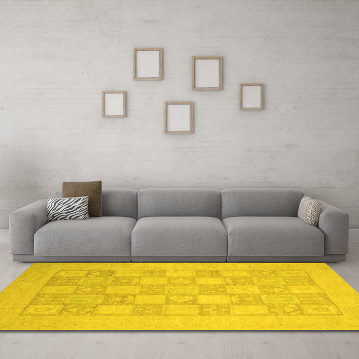 Machine Washable Abstract Yellow Modern Rug in a Living Room, wshabs2663yw