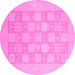 Round Machine Washable Abstract Pink Modern Rug, wshabs2663pnk