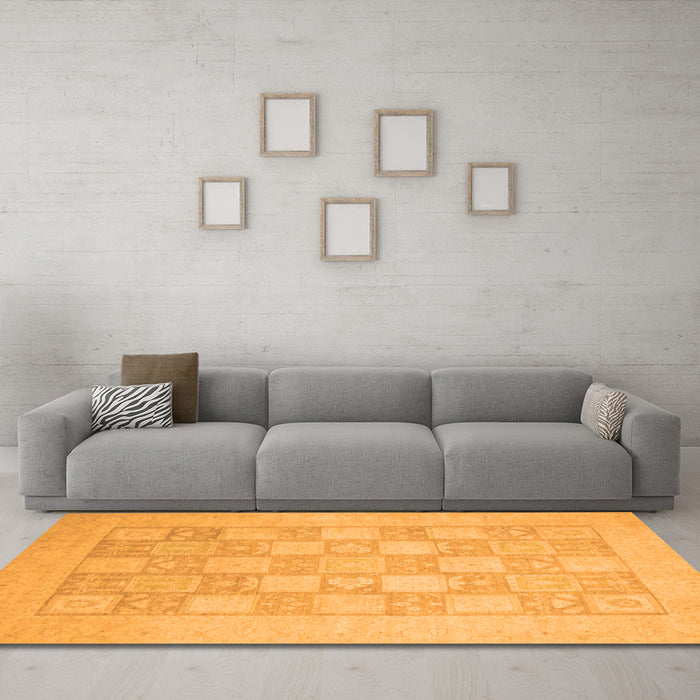 Machine Washable Abstract Orange Modern Area Rugs in a Living Room, wshabs2663org