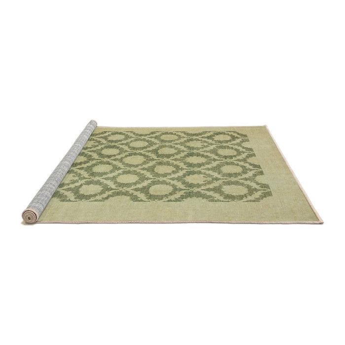 Sideview of Machine Washable Abstract Brass Green Rug, wshabs2664