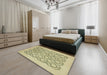 Abstract Copper Green Oriental Rug in a Bedroom, abs2664