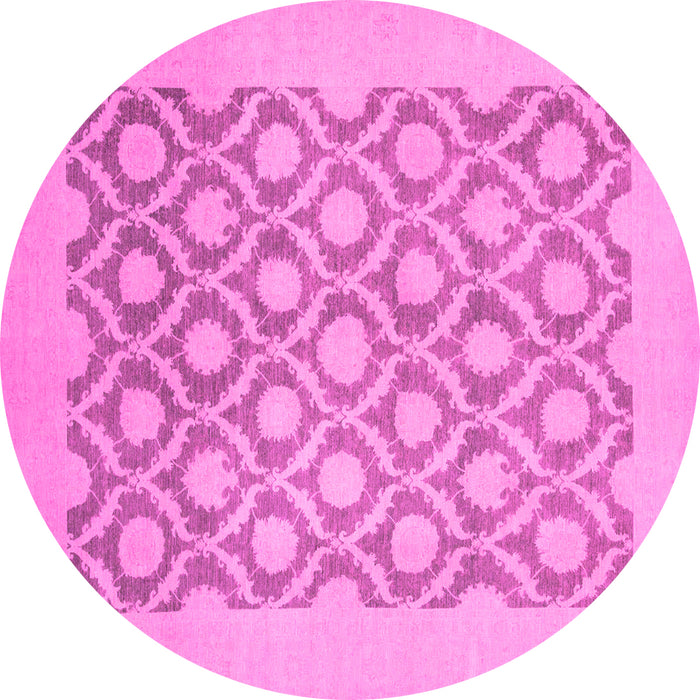 Round Machine Washable Oriental Pink Traditional Rug, wshabs2664pnk