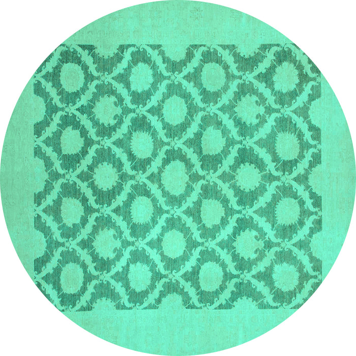 Round Machine Washable Oriental Turquoise Traditional Area Rugs, wshabs2664turq