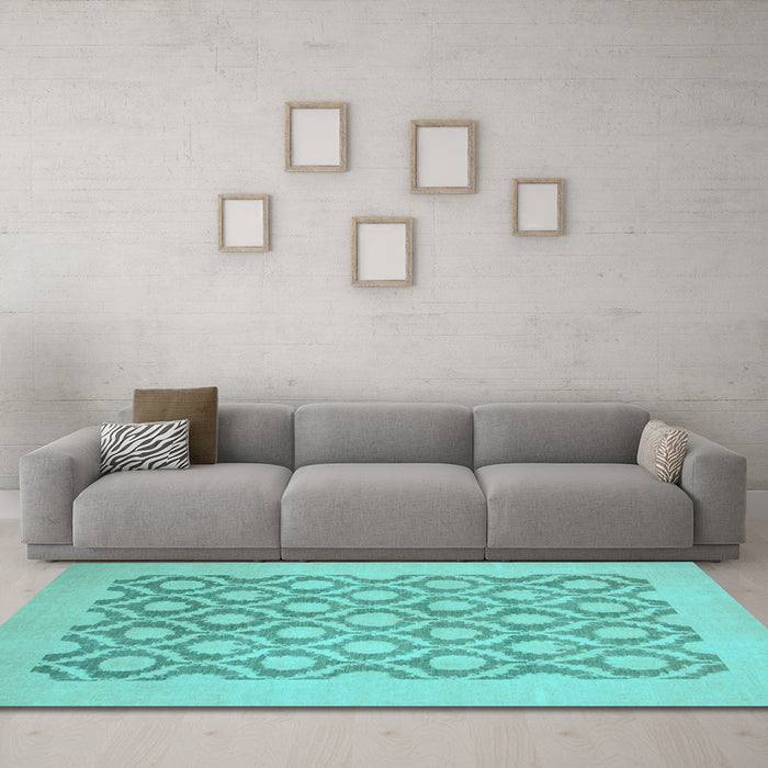 Machine Washable Oriental Light Blue Traditional Rug in a Living Room, wshabs2664lblu