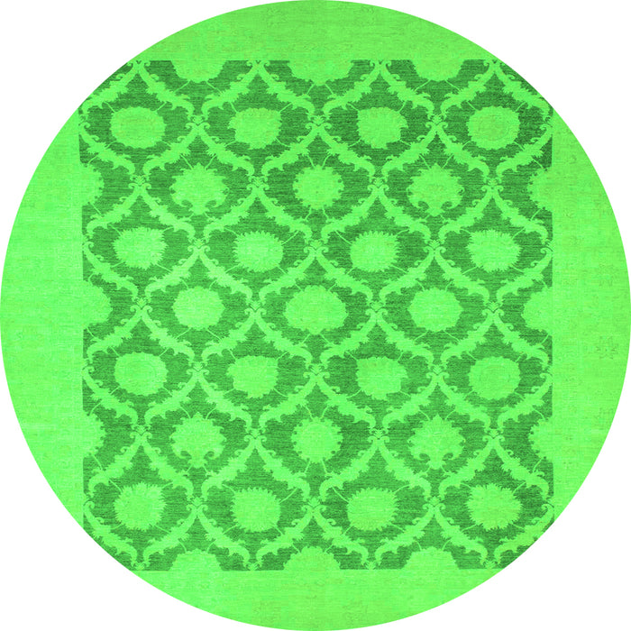 Round Machine Washable Oriental Green Traditional Area Rugs, wshabs2664grn