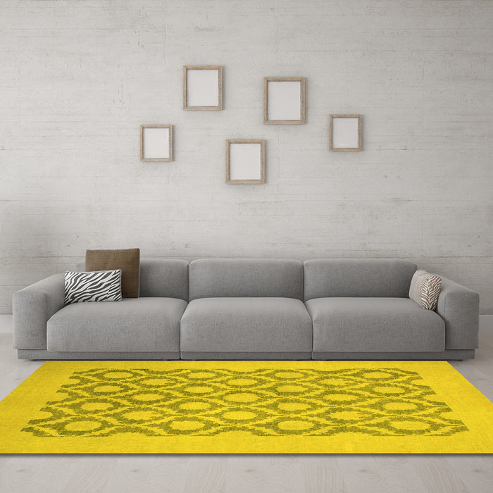 Machine Washable Oriental Yellow Traditional Rug in a Living Room, wshabs2664yw