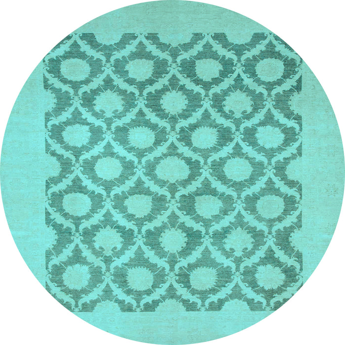 Round Machine Washable Oriental Light Blue Traditional Rug, wshabs2664lblu